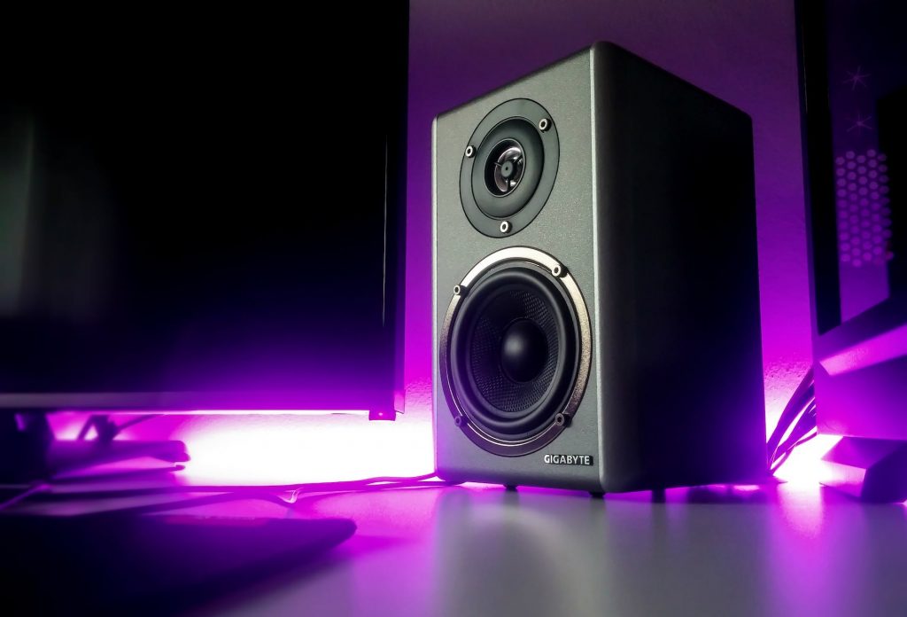 black speaker close up photography