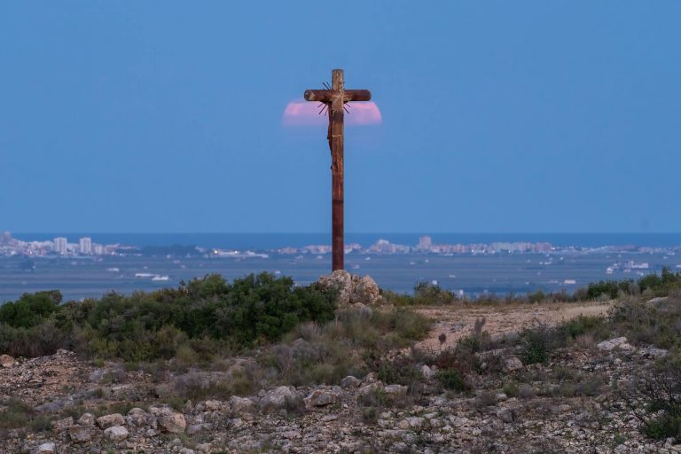 a cross at dusk
