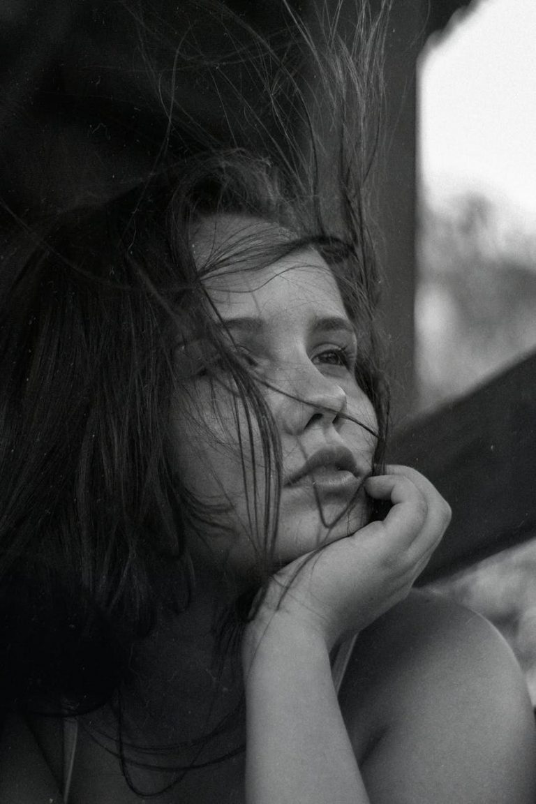 grayscale photography of woman