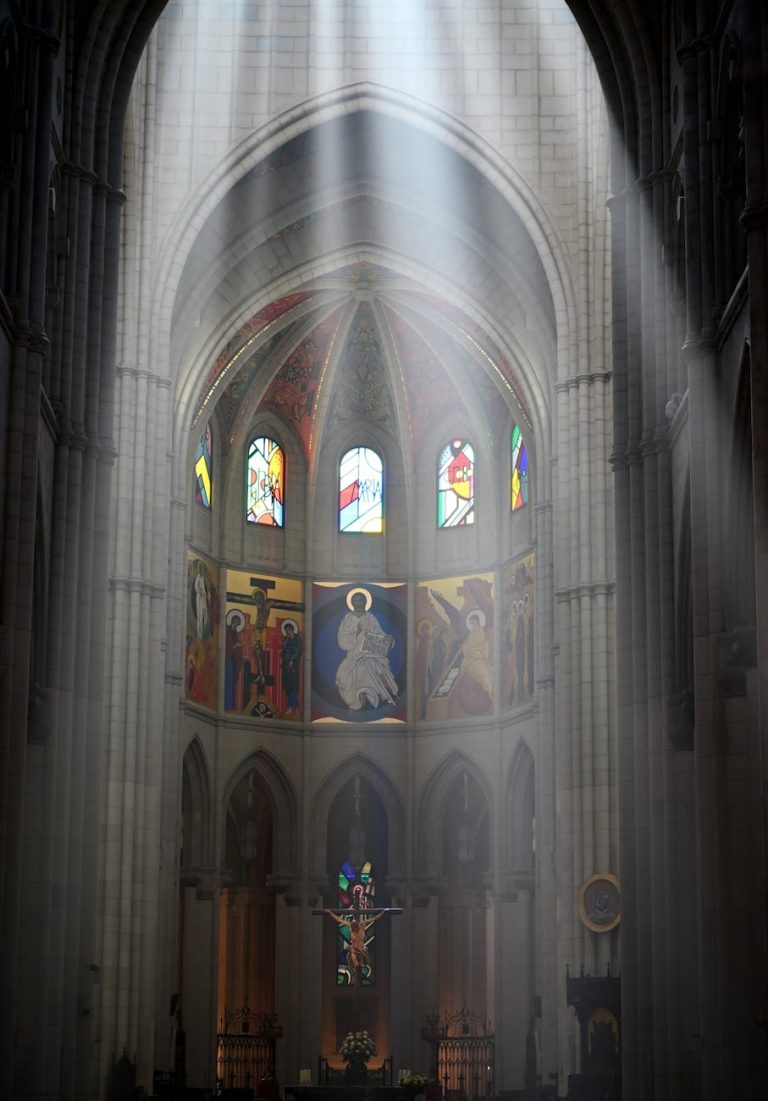 gothic cathedral interior with sunlight rays