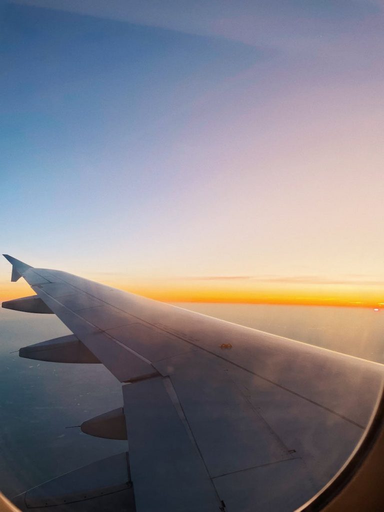 sunset photographed from an airplane window